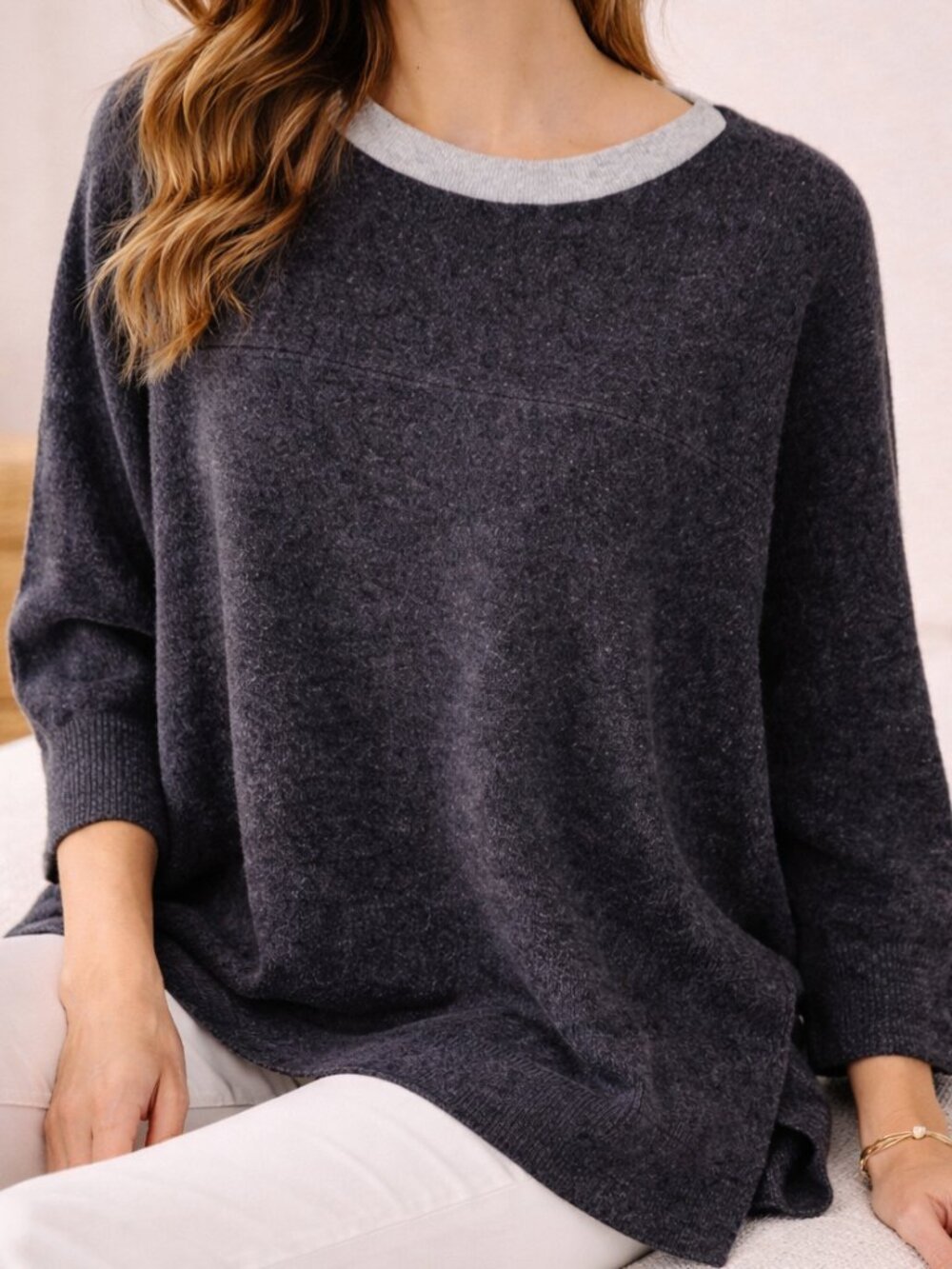 DUFFY 100% Cashmere Oversized Boatneck Sweater Charcoal Gray Luxe